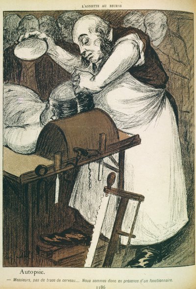 剖検、脳の兆候なし、彼はパブ「L&39;Assiette Au Beurre」の公務員でなければなりません。 1902年8月 作： Eve Cadel